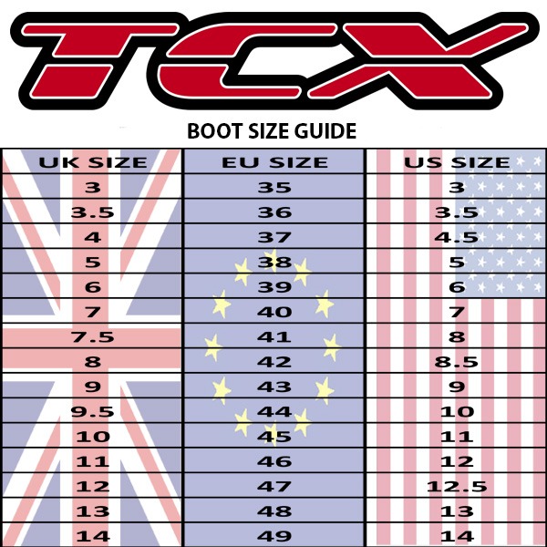 TCX Sizing Chart Boots - Mitchells Motorcycles